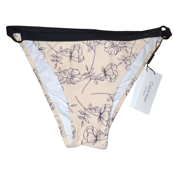 Calvin Klein Logo Ring Printed Bikini Bottoms - Cream Multi L - Picture 1 of 7
